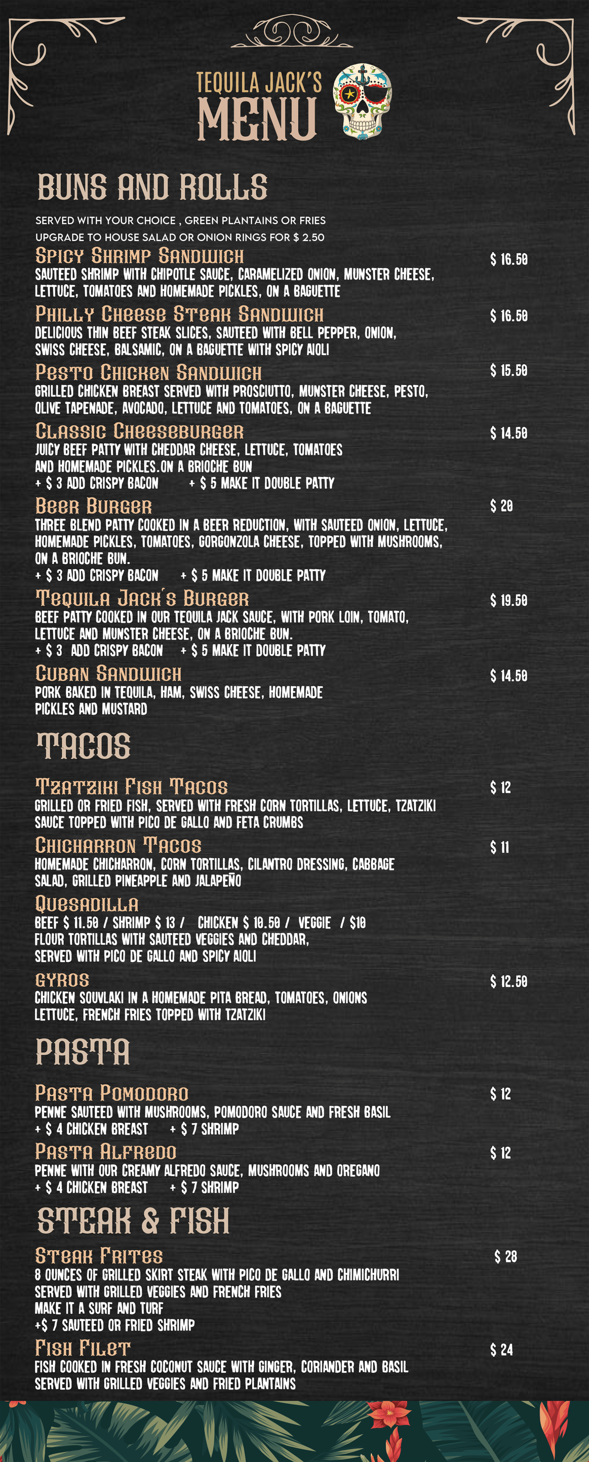 Tequila Jack's Food Menu